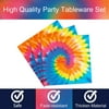 96 Pieces Tie Dye Party Tableware Set Tie Dye 60’s Hippie Theme Birthday Party Table Decorations Supplies Rainbow Party