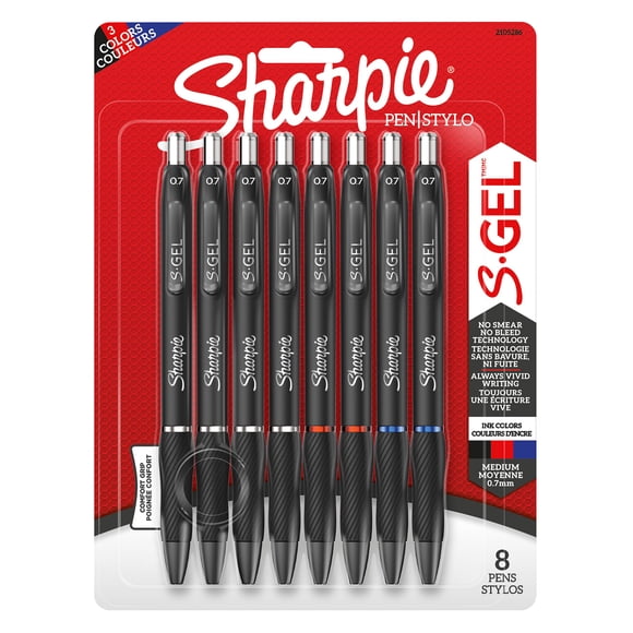 Sharpie S-Gel, Gel Pens, Medium Point (0.7 mm), Assorted Colours, 8 Count