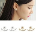 thumbnail image 4 of Grandest Birch Women\'s Flower Zircon Ear Jacket Korean Style Copper Ear Studs Earrings Jewelry Zircon, Copper Gold, 4 of 8