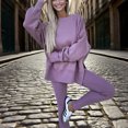thumbnail image 6 of MORTTIC Women's 2-Piece Set Casual Tunic Sweatshirt & Leggings Fall Winter Loungewear Outfit with Split Hem Purple，XL, 6 of 23