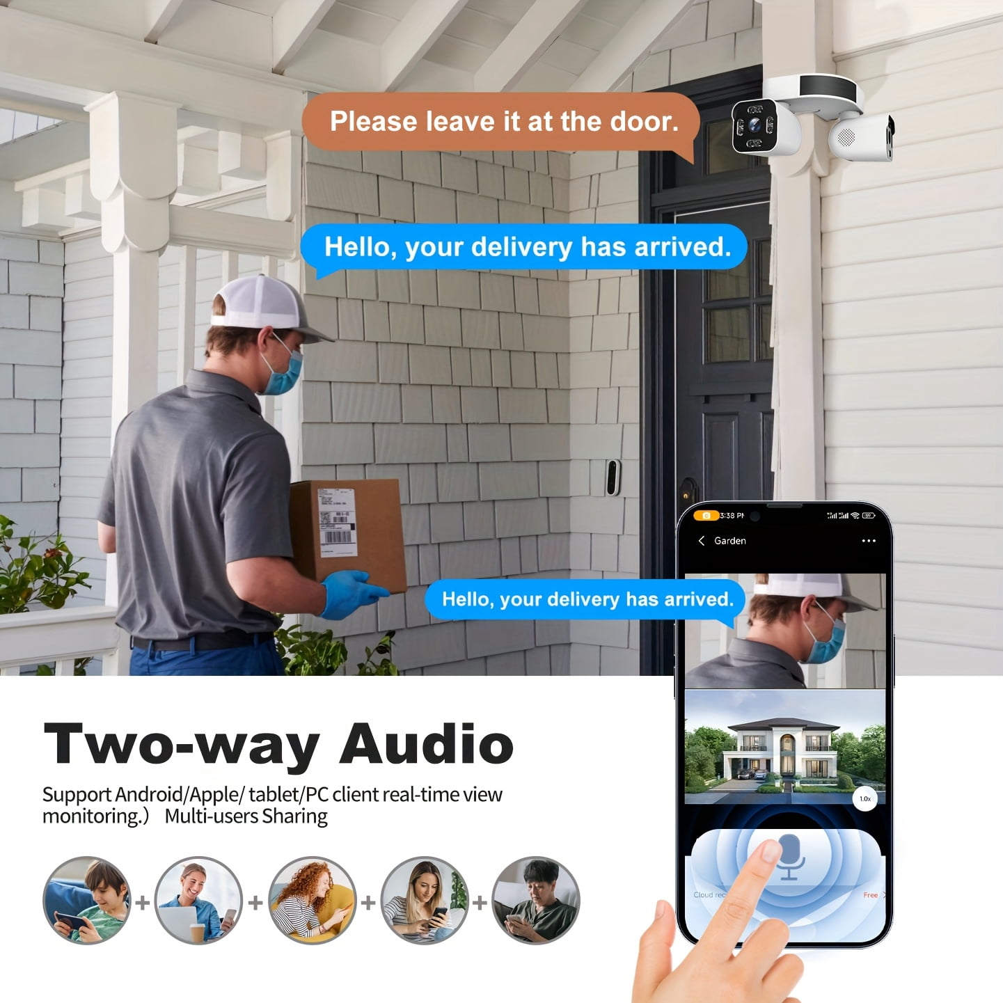 Surveillance Camera, 2.4G WiFi Security Camera for Home with Rotation, Motion Detection, Two-Way Audio, Night Vision, Cloud And SD Card Storage, Wired Cameras for Home Security
