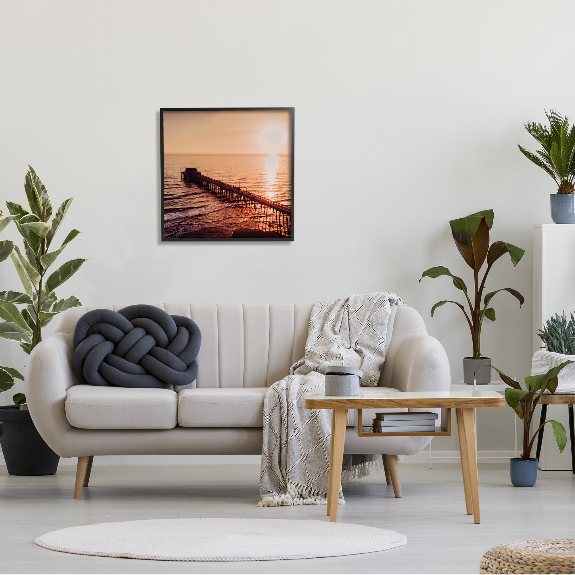Stupell Industries Pier Bridge at Sunset Landscape Photography Black Framed Art Print Wall Art, 24 x 24