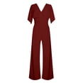 thumbnail image 4 of HXWCHs Combinaisons Habillées pour Femmes Grande Taille Combinaison à Manches Longues Col en V Profond Taille Haute Jambes Larges Mode Décontractée S Rouge, 4 of 4