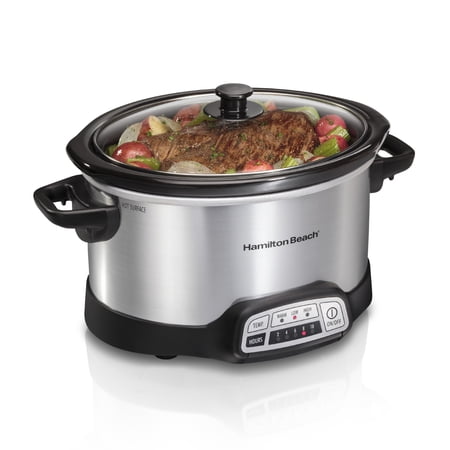 Hamilton Beach 4 Qt Programmable Slow Cooker Stoneware Crock with Removable Pot Stainless Steel