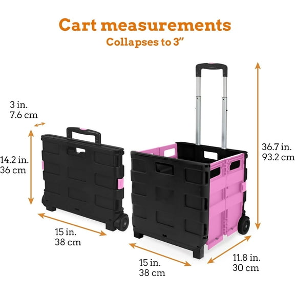 Ultra-Slim Rolling Collapsible Storage Pack-N-Roll Utility Cart - Medium, Pink & Black