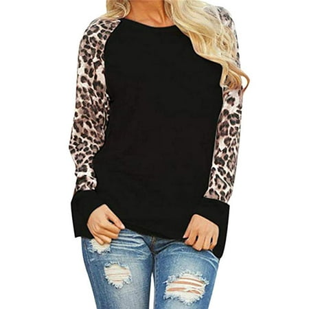 Womens Leopard Blouse Long Sleeve Fashion Ladies T-Shirt Oversize (Best Oversized T Shirts)