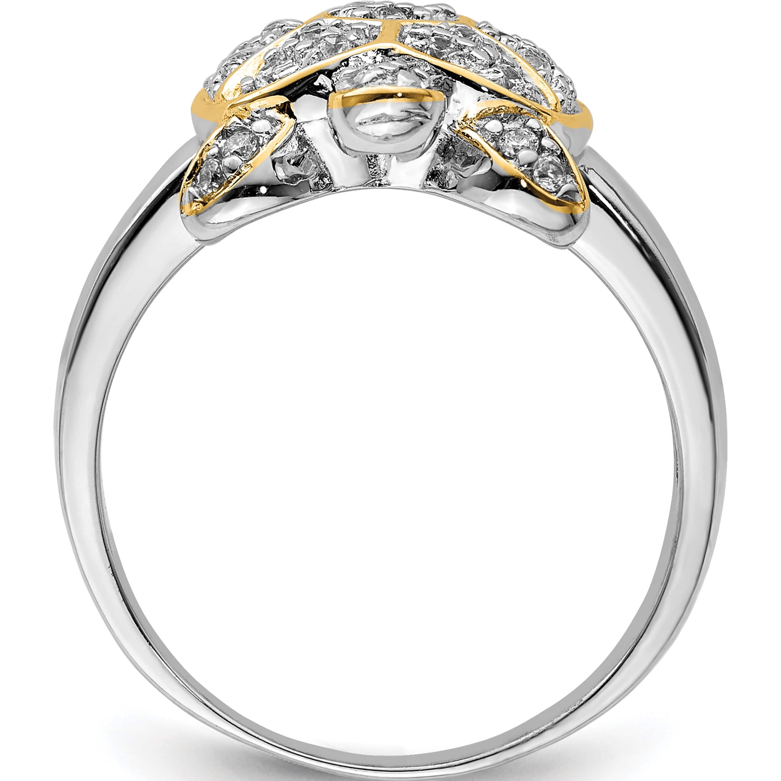 Sterling Silver Center Cz And Flash Gold-Plated Turtle Ring