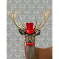 thumbnail image 2 of Fab Funky 15x18 White Modern Wood Framed Museum Art Print Titled - Deer With Red Hat and Moustache, 2 of 4
