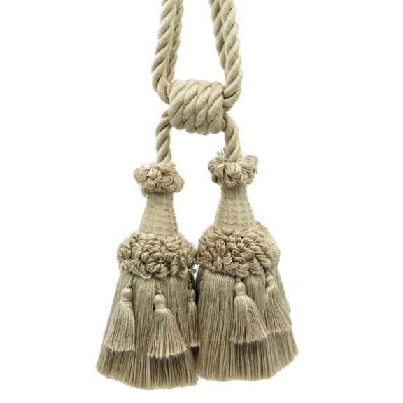 DECOPRO Beautifully Handcrafted Curtain & Drapery Tassel Tieback with Matte Finish, Tassel Length 6" (15cm), Spread 30" (76cm) # TBEMP62, Dark Sand Beige #A8 Sold Individually