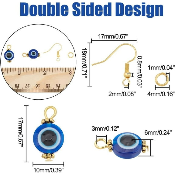 WEBEEDY DIY Blue Evil Eye Earring Making Kit Including Brass Earring Hooks & Jump Rings Iron Resin Beads Pendants Golden 300Pcs/box