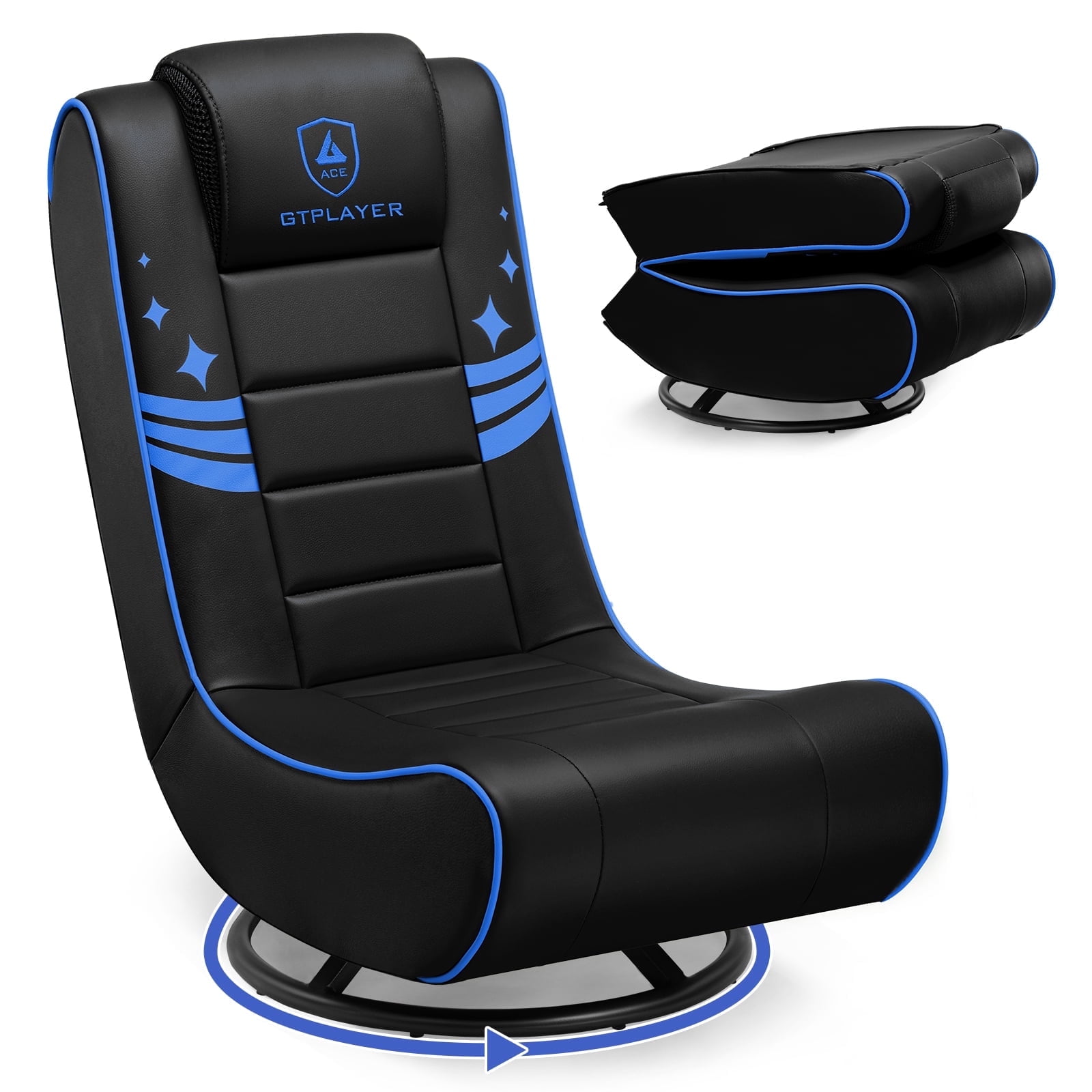 GTPLAYER Swivel Floor Gaming Chairs with Foldable Backrest for Teens, Black&blue