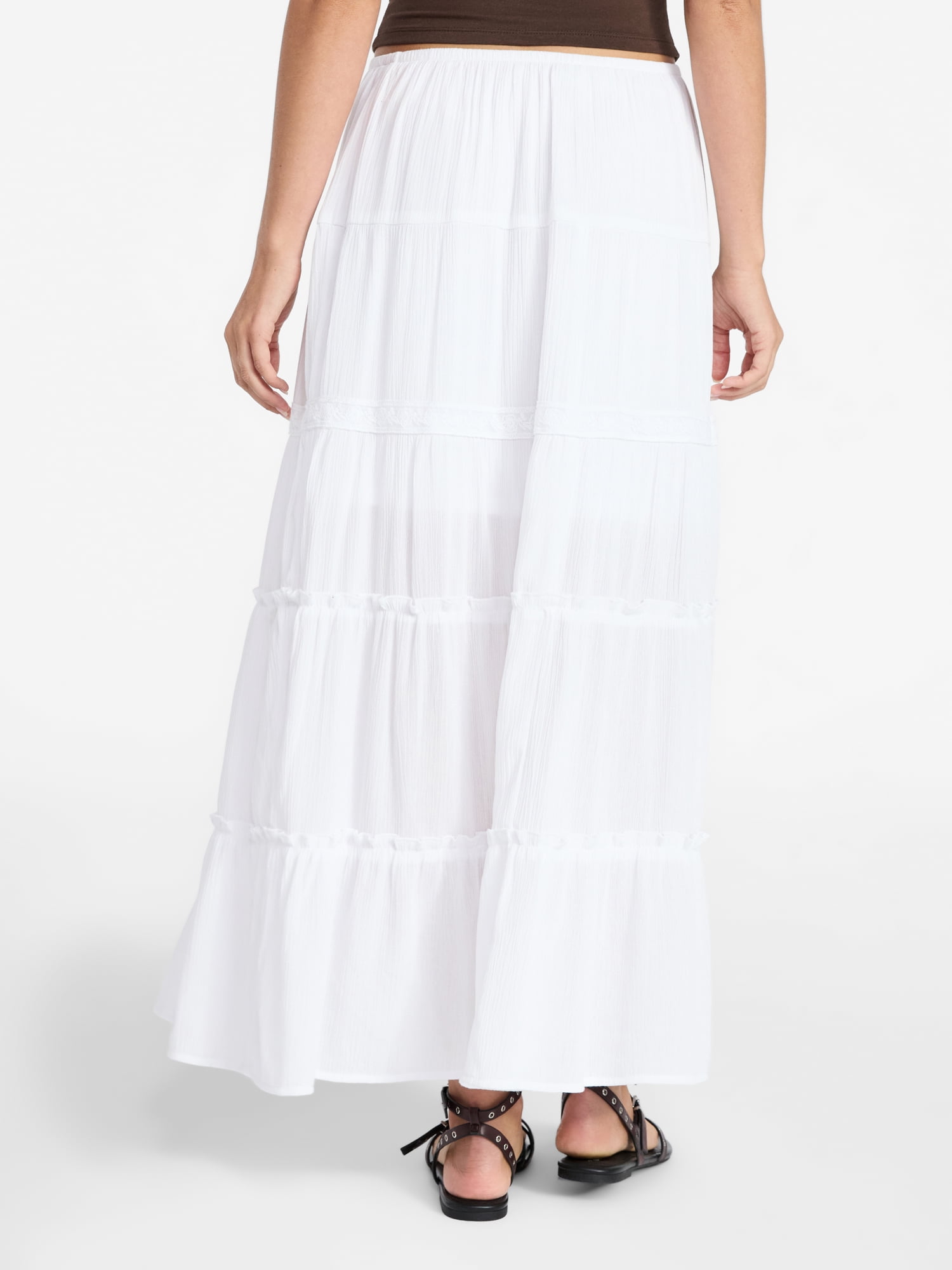 No Boundaries Lace Insert Tiered Maxi Skirt, Women's XXS-XXL