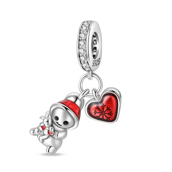 KUNSIR 925 Sterling Silver Charms Snowman Duo Dangle Pendant Charm For Bracelet or Necklace DIY Halloween Jewelry Gifts