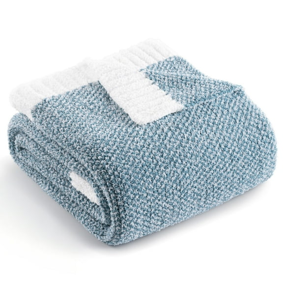 Exclusivo Mezcla Knit Throw Blanket, Ultra Soft Cozy Fluffy Blankets, Lightweight Fuzzy Plush Throw for Couch and Bed, Mixed Blue, 50"x60"