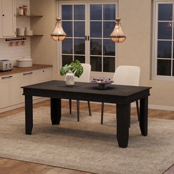 Farmhouse Dining Table 71 Inch Wood Rectangular for 6-8 People, Rustic Brown Black
