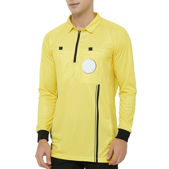 TOPTIE Men's Official Soccer Long Sleeve Referee Jersey USSF Pro Uniform-Yellow-L