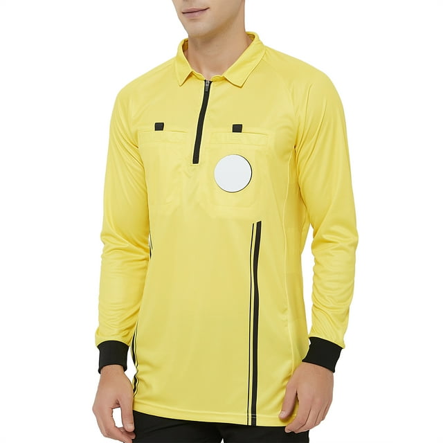 TOPTIE Chandail d'Arbitre Officiel de Soccer pour Homme à Manches Longues USSF Pro Uniforme-Jaune-P
