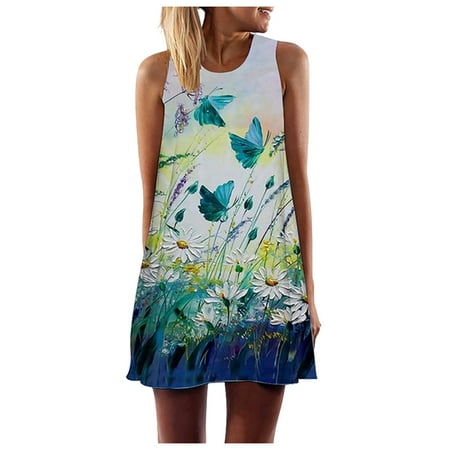 

Long Sleeve Dress for Women Valentines Dress for Women Women Girls Fashion 3d Flower Print Dress A-line Sleeveless Mini Dress on Clearance Summer Dresses Womens Tops Dressy Casual Blue L