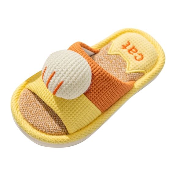 Djtdsds Kids' Cat Linen Slide Slippers Breathable Indoor Shoes Color:Yellow,Size:7-8 Years