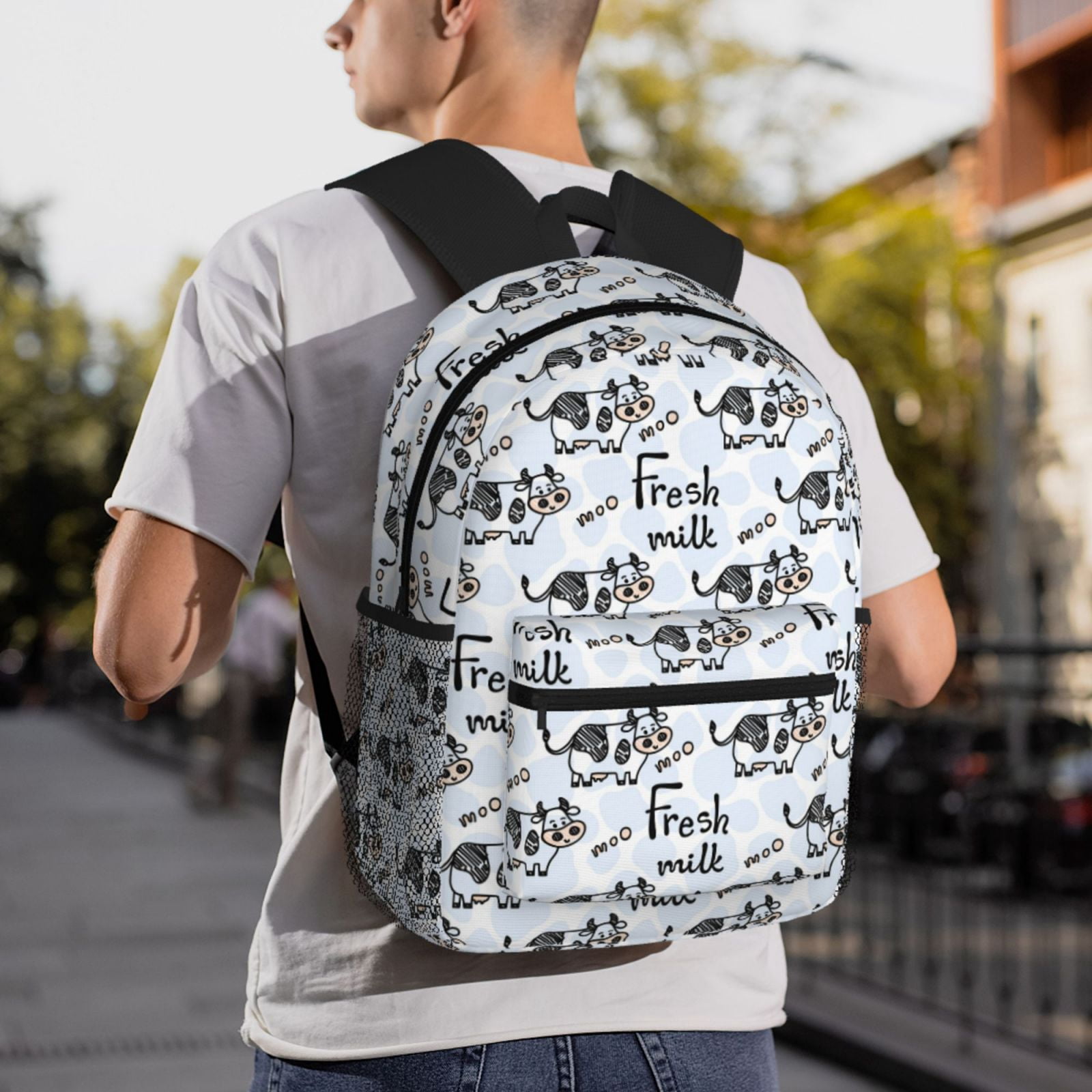 Horeoi Cow With Fresh Milk Print Casual Backpack for School Work Travel Hiking with Laptop Compartment and Side Pockets Lightweight Design