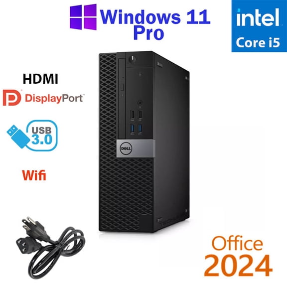 Restored Windows 11 Dell i5-7500 3.2 GHZ 8GB RAM 500GB SSD WiFi Desktop Computer PC Office24 (Refurbished)
