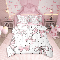 Erosebridal Kawaii Bowknot Bedding Sets Twin Size,Polka Dots Comforter Sets with Sheets,Cartoon Room Decor,Reversible,Lightweight,7-Piece