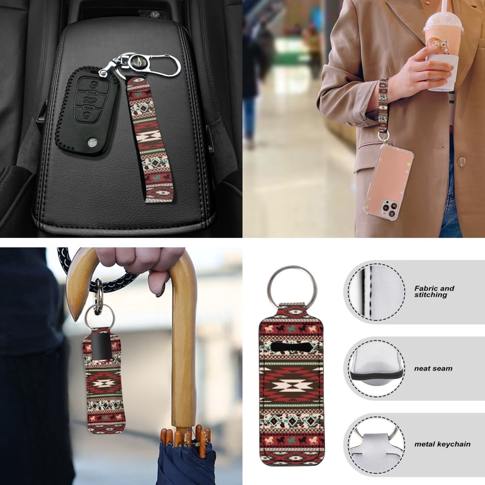 Garronmavis Aztec Car Front and Rear Seat Covers a Full Set of 13 Car Decorations Includes Keychain Lipstick Cover Steering Wheel Cover Seat Belt Cover Armrest Pad