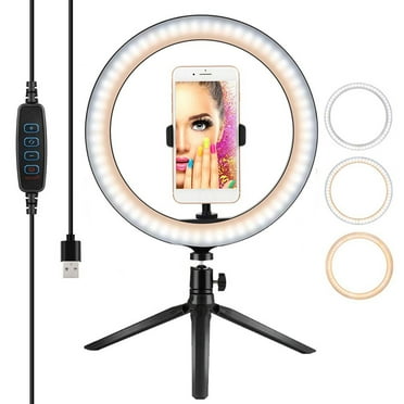 D&D Products 10-Inch Desktop Selfie Ring Light with Black Tripod Stand Dimmable Ringlight Circle Light LED Camera Lighting for Live Stream Make Up