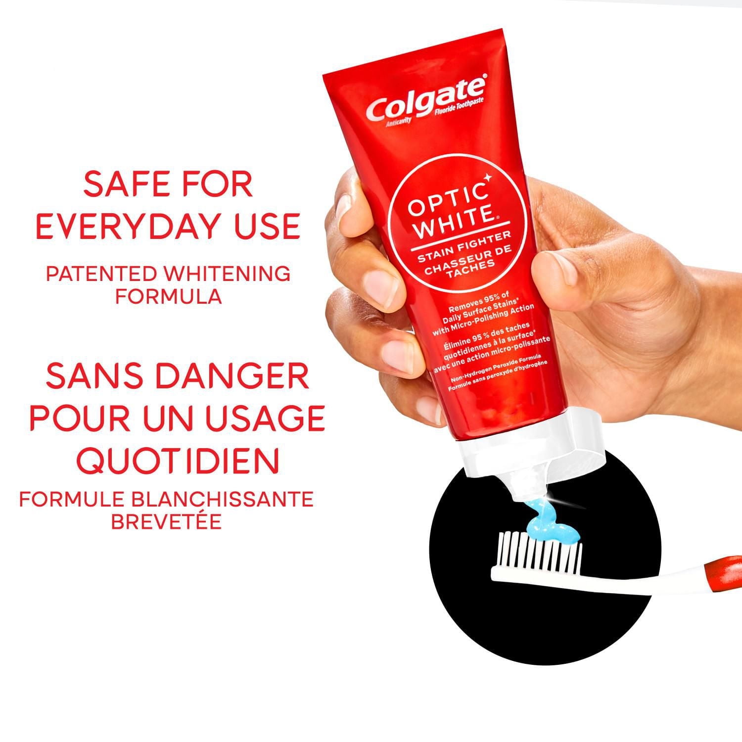 Colgate Optic White Stain Fighter Stain Removal Toothpaste, Fresh Mint Gel, 90 mL, 3 Pack, 90 mL, 3 Pack