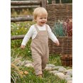 thumbnail image 4 of RUINIXCW Infant Girl Boy Outfit Long Sleeve Crew Neck Solid Color Romper Plaid Print Overall Pants and Hat Set, 4 of 9
