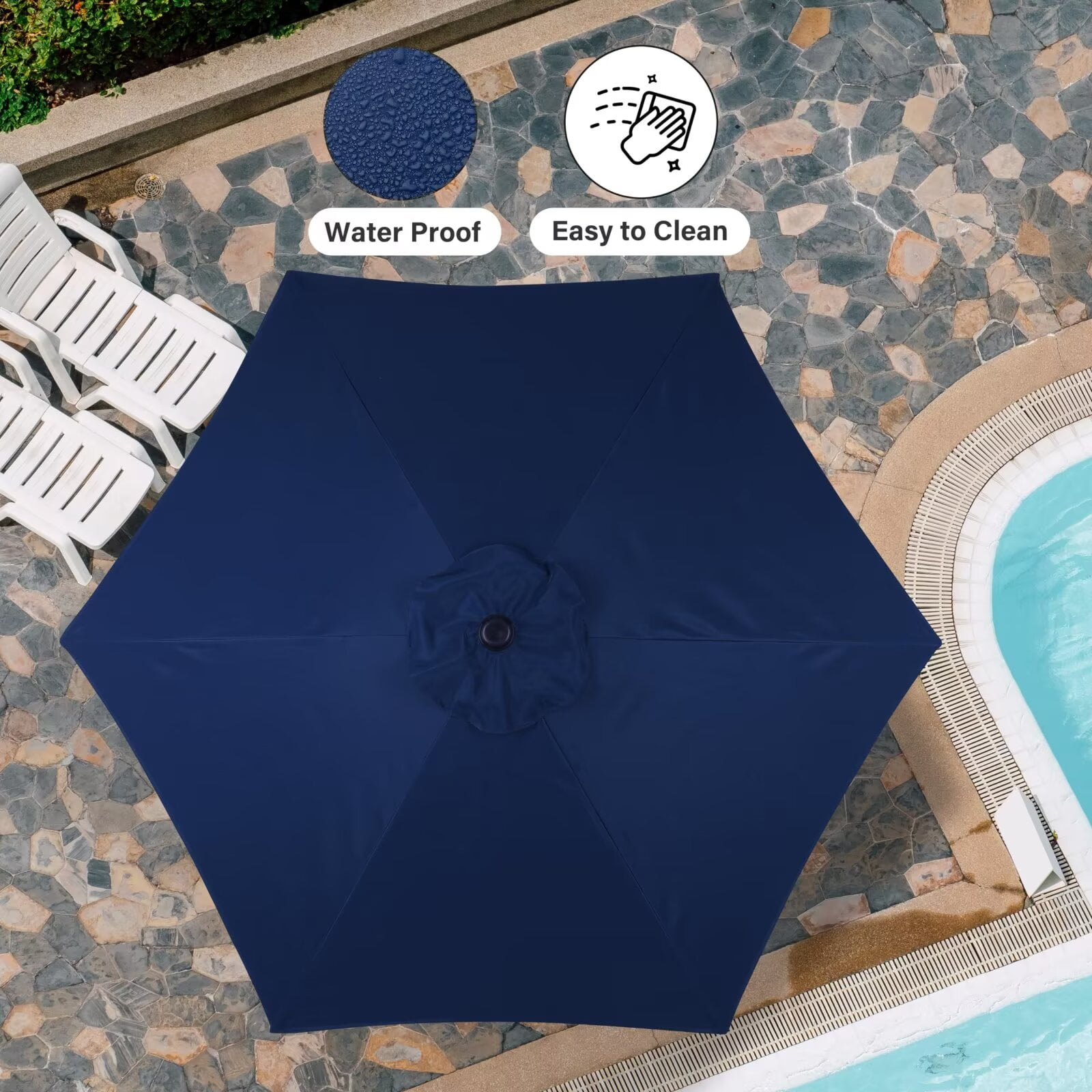 Simple Deluxe 7.5ft Patio Umbrella Outdoor Table Market Yard Umbrella with Push Button Tilt and Crank Lift, 6 Heavy-Duty Ribs for Patio, Garden and Deck Use, Dark Blue