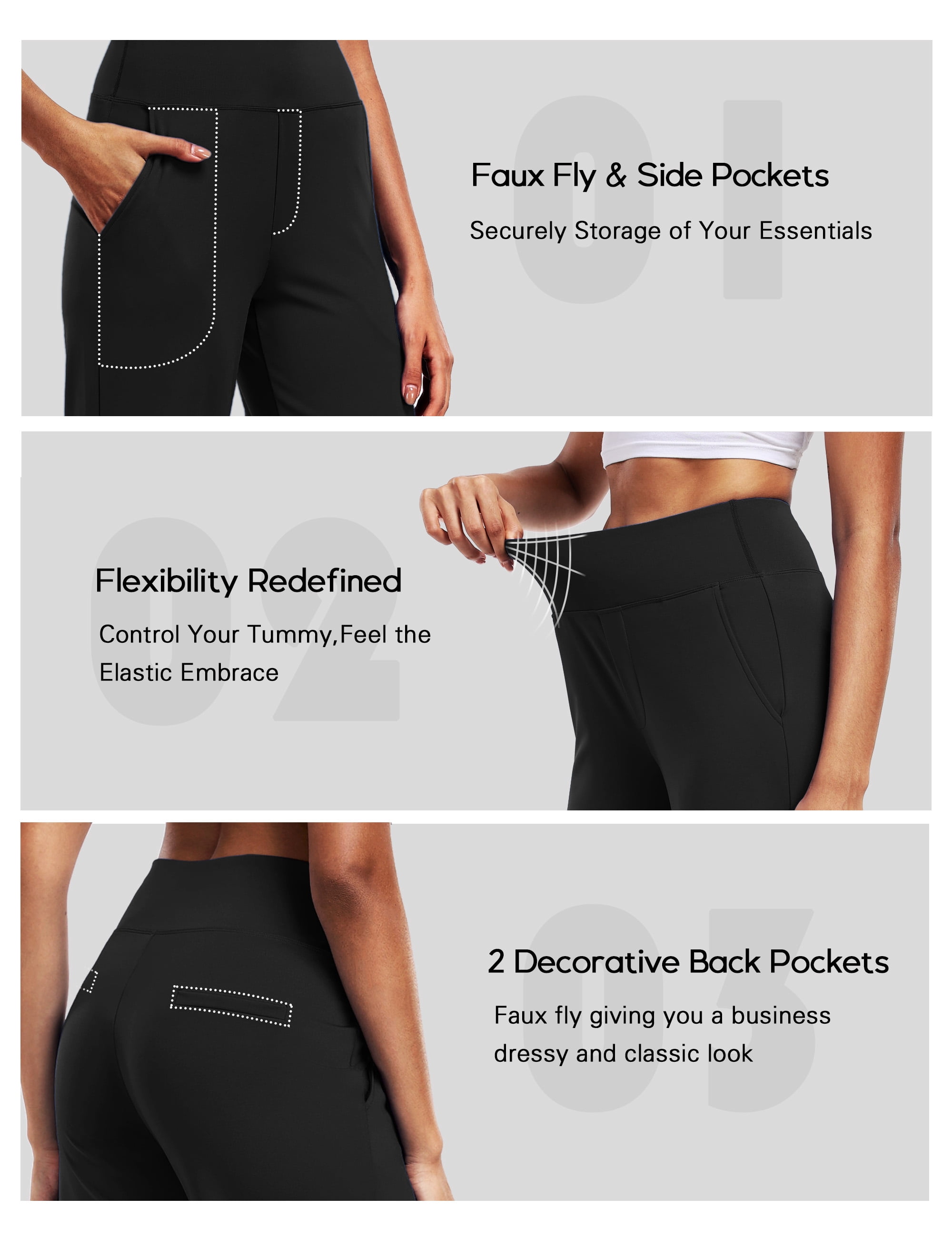 NELEUS Womens 29" Wide Leg Pants Athletic Yoga Leggings Casual Sweatpants Stretch Dress with Pockets,Black,US Size XL