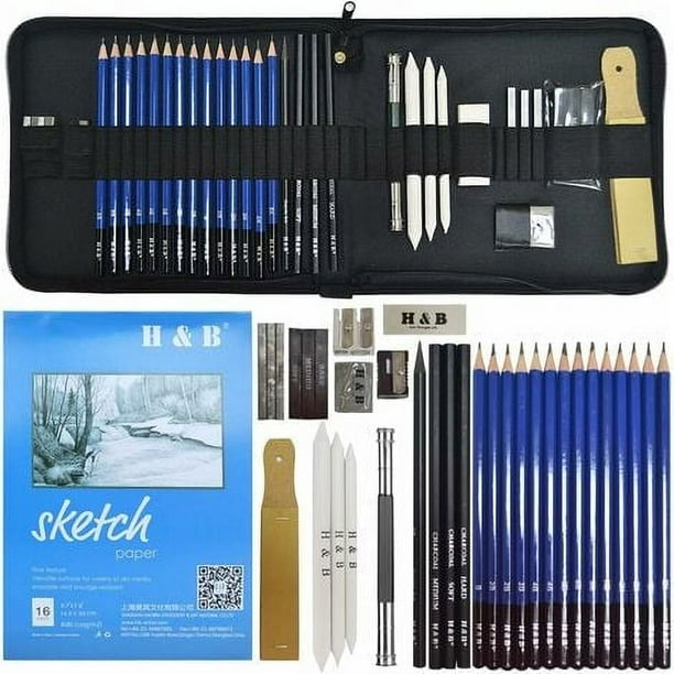Lápiz de dibujo, kit de artista, materiales de dibujo para dibujar, suministros de arte con lápices de grafito y lápices de carbón para niños, adultos, profesionales, 36 piezas