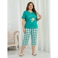 thumbnail image 3 of ValueVibe Women Plus Size Pajama Sets V-Neck Short Sleeve and Capri Pants Loungewear Sets 2 Piece Nightwear, Green Plaid 2XL, 3 of 10