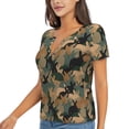 thumbnail image 2 of Wukai Camouflage Rabbit Casual V-Neck Graphic Tees for Women: Lightweight and Breathable Summer Tops with Stylish Design-XX-Large, 2 of 8