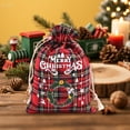 thumbnail image 4 of 1 PC Cotton Medium Christmas Drawstring Candy Treat Bag Buffalo Plaid Christmas Fabric Goody Gift Pouch Reusable Gift Wrapping Bag Holiday Party Favors, 4 of 6