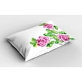 thumbnail image 2 of Ambesonne Floral Pillow Sham, Roses Romance, 26" X 20", Pink Green, 2 of 2