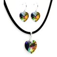 thumbnail image 1 of Juego de aretes y collar de caucho con dije en forma de Corazón, plata mexicana ley .925, Vitral, 1 of 1