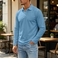 thumbnail image 5 of Fabrcox Men's Polo Shirts Long Sleeve Classic Fit Collared Mens Golf Shirt Button Up Casual Outdoor Workout Business Work Shirts Men Blue M, 5 of 7