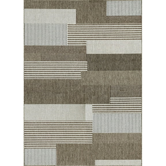 Couristan 3.75' x 5.4' Gray and Ivory Contemporary Rectangular Outdoor Area Throw Rug