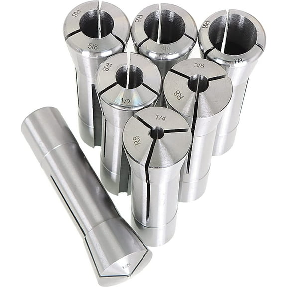 labwork 7Pcs Mill Collets Set Mill Chuck Holder Kit 1/8-7/8 R8 Collet Set Threaded Internally 7/16-20 R8 Precision Round Spring Collet