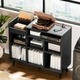 thumbnail image 3 of Cozy Castle Record Player Stand, Turntable Shelf with Vinyl Storage up to 500 Albums, Vinyl Record Player Shelf with Power Outlet Sideboard Buffet Cabinet with Storage Accent Cabinet, Black, 3 of 9