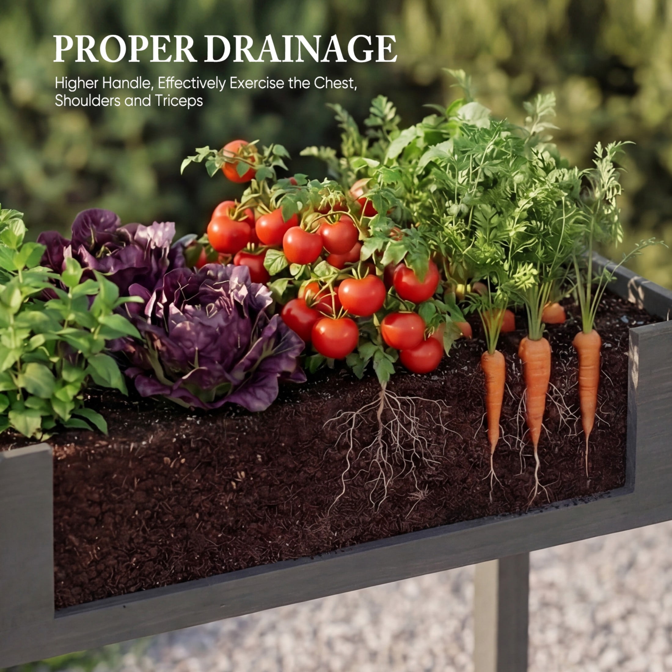 SHOUFTW Elevated Wooden Planter Box-48"x24"x30" Raised Garden Bed with Built-in Drainage & Protective Liner for Backyard, Patio & Balcony, Gray