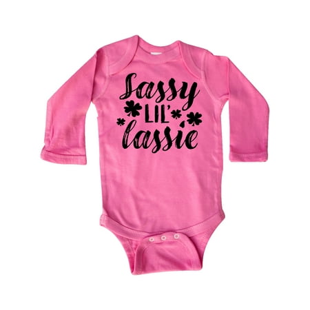 

Inktastic Saint Patrick s Day Sassy Lil Lassie with Shamrocks Gift Baby Boy or Baby Girl Long Sleeve Bodysuit