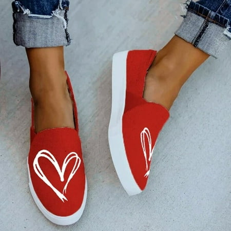 

YTJX Women s Breathable Flat Love Round Toe Slip-On Pumps Casual Single Shoes