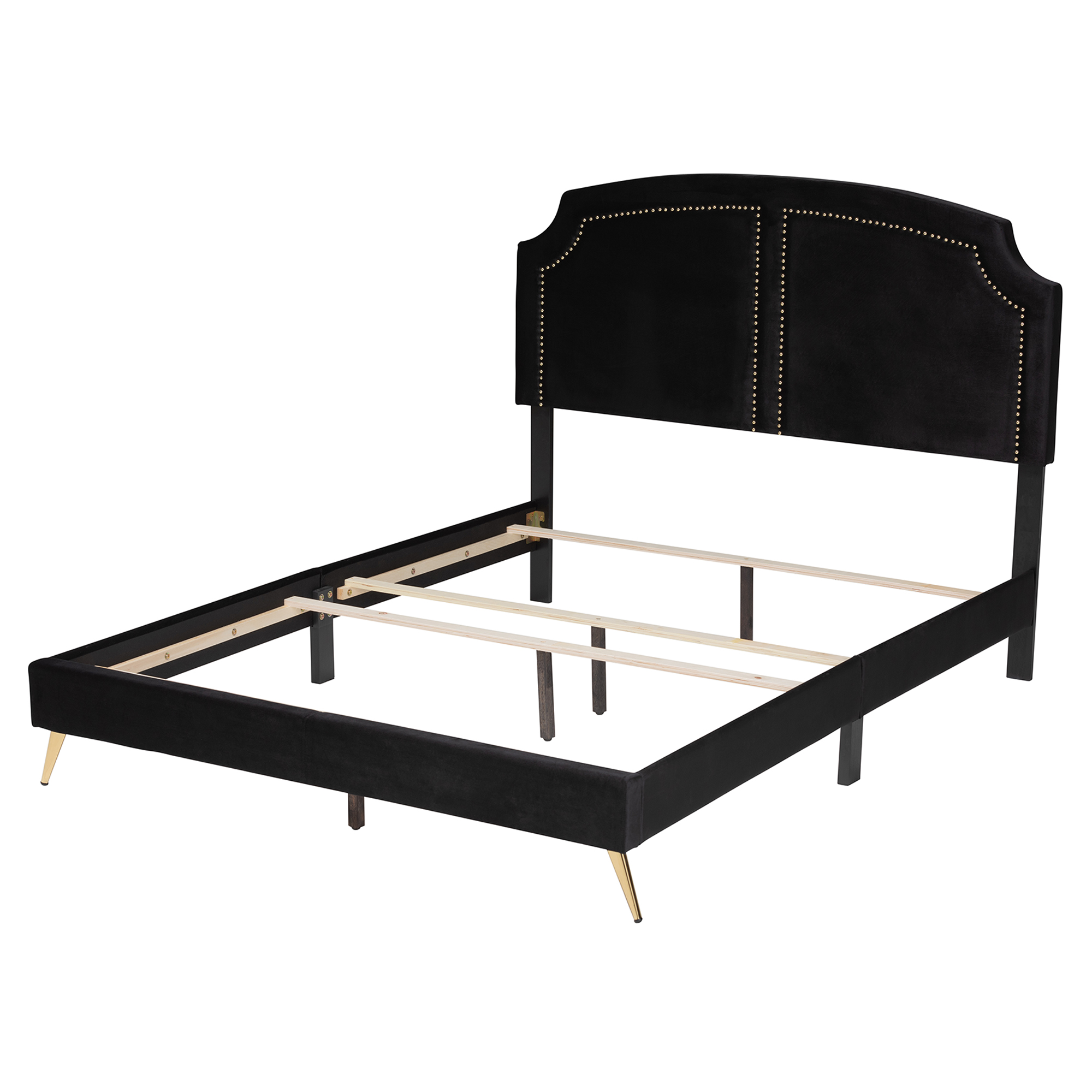 Baxton Studio Oxley Traditional Glam and Luxe Black Velvet and Gold Metal Queen Size Panel Bed