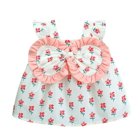 

Vedolay Toddler Dress Toddler Baby Girl Dress Summer Short Sleeve Floral Princess Skirt Ruffle Strap Sundress Casual Dresses(White 12-18 Months)