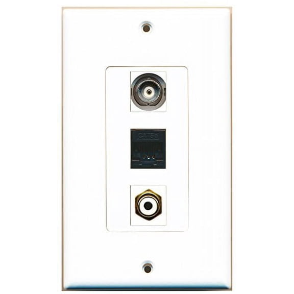 RiteAV - 1 Port RCA White and 1 Port BNC and 1 Port Cat5e Ethernet Black Wall Plate Decorative