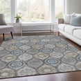 thumbnail image 5 of HomeRoots 677078 5 x 8 ft. Gray Navy Blue & Beige Ogee Washable Machine Made Rectangle Area Rug with UV Protection, 5 of 8