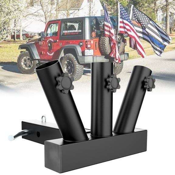 Dreizack Triple Hitch Flag Pole Holder, Flag Pole Mount Fits 2 Inch Receivers, Heavy-Duty Trailer Flag Hitch Mount for Truck SUV RV, Pickup, Camper, Trailer, Black
